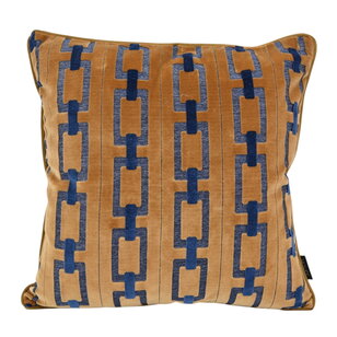 Chain Bruin/Blauw Kussenhoes | 45x45 cm | Velvet/Polyester