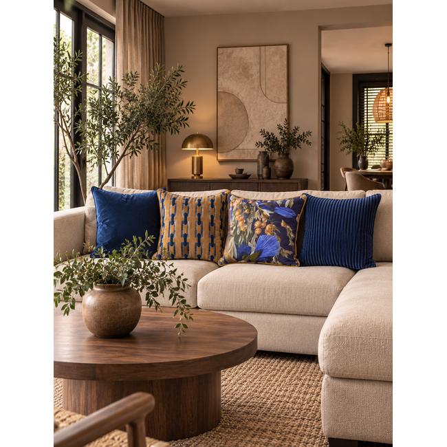 Chain Bruin/Blauw Kussenhoes | 45x45 cm | Velvet/Polyester