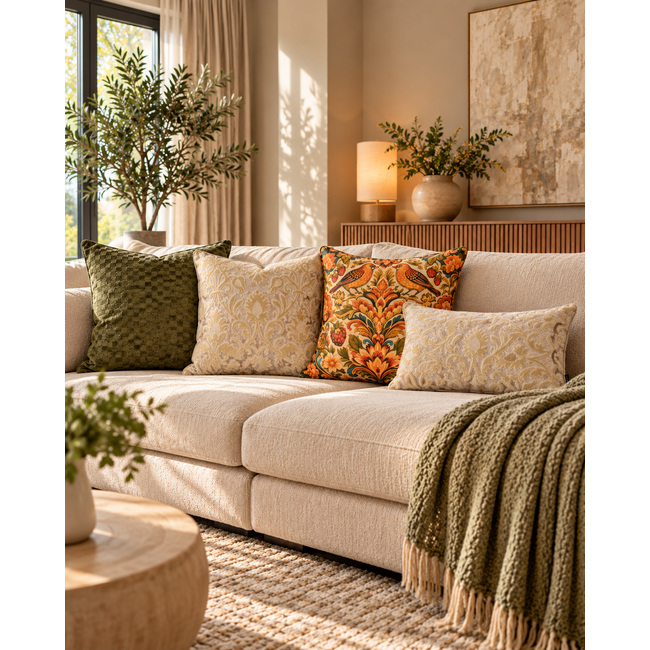 Sierkussen Chenille Checker Groen | 45x45 cm | Polyester