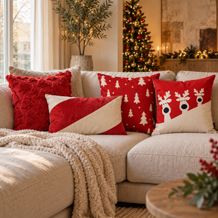 Sierkussen Furry XMAS Tree Rood | 45 x 45 cm | Polyester