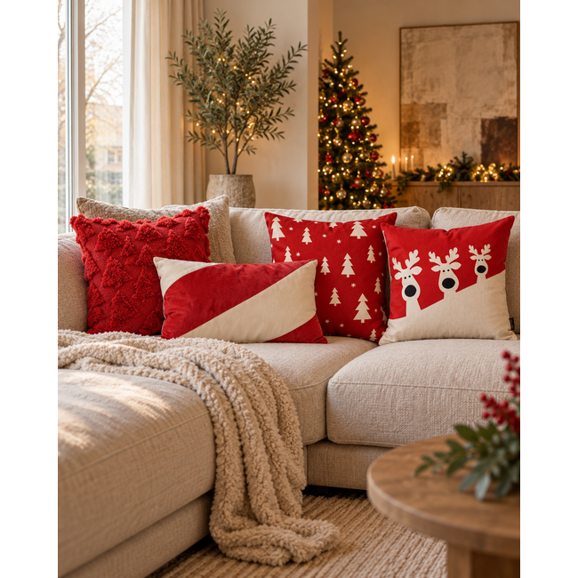 Furry XMAS Tree Rood Kussenhoes | 45x45 cm | Polyester