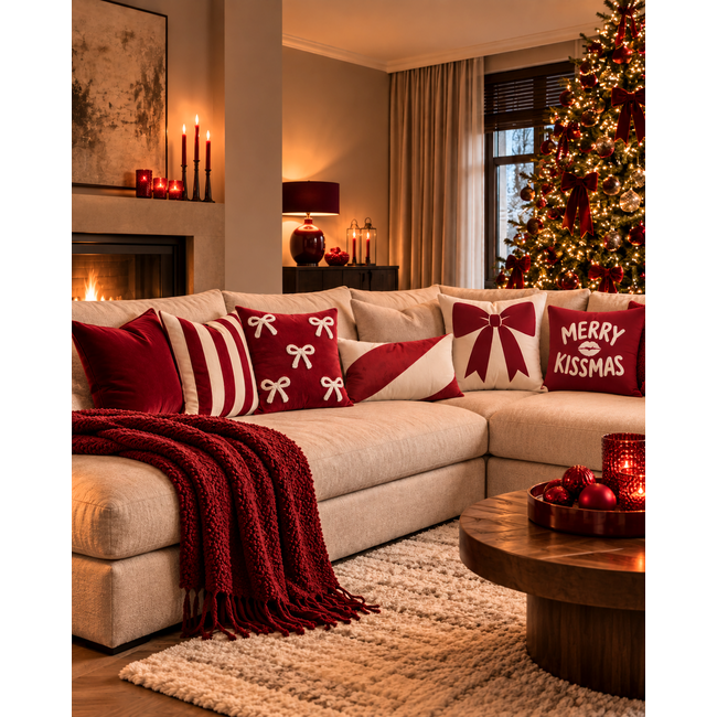 Christmas Bow Kussenhoes | 45x45 cm | Katoen/Polyester