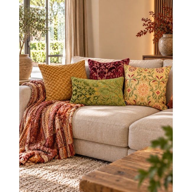 Sierkussen Chenille Checker Oker | 45x45 cm | Polyester