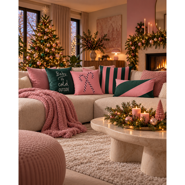 Sierkussen Streep Roze/Groen | 45x45 cm | Katoen/Polyester