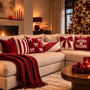 Sierkussen Christmas Bow | 45x45 cm | Katoen/Polyester