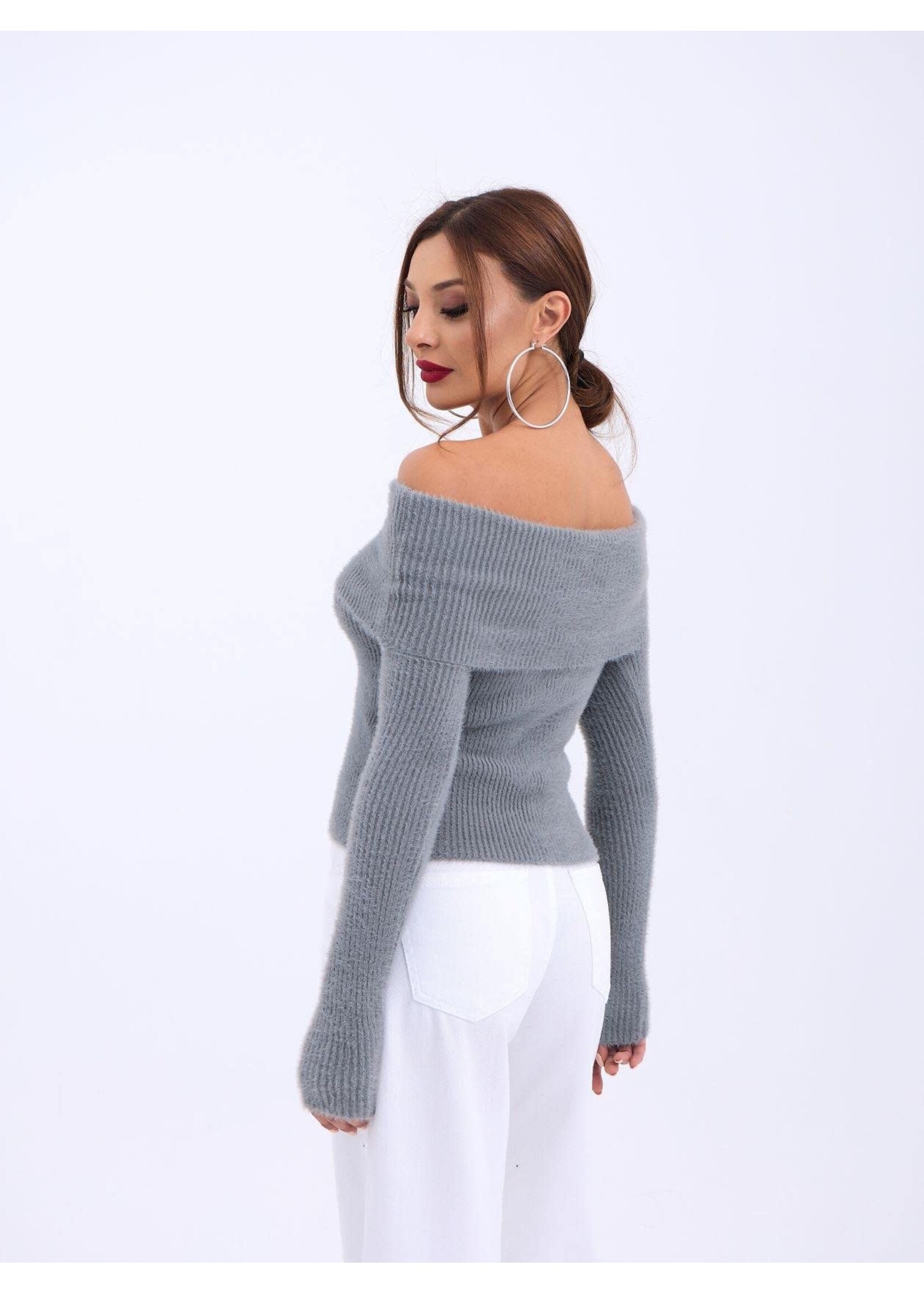 Pull En Tricot À Col Volanté - Anthracite