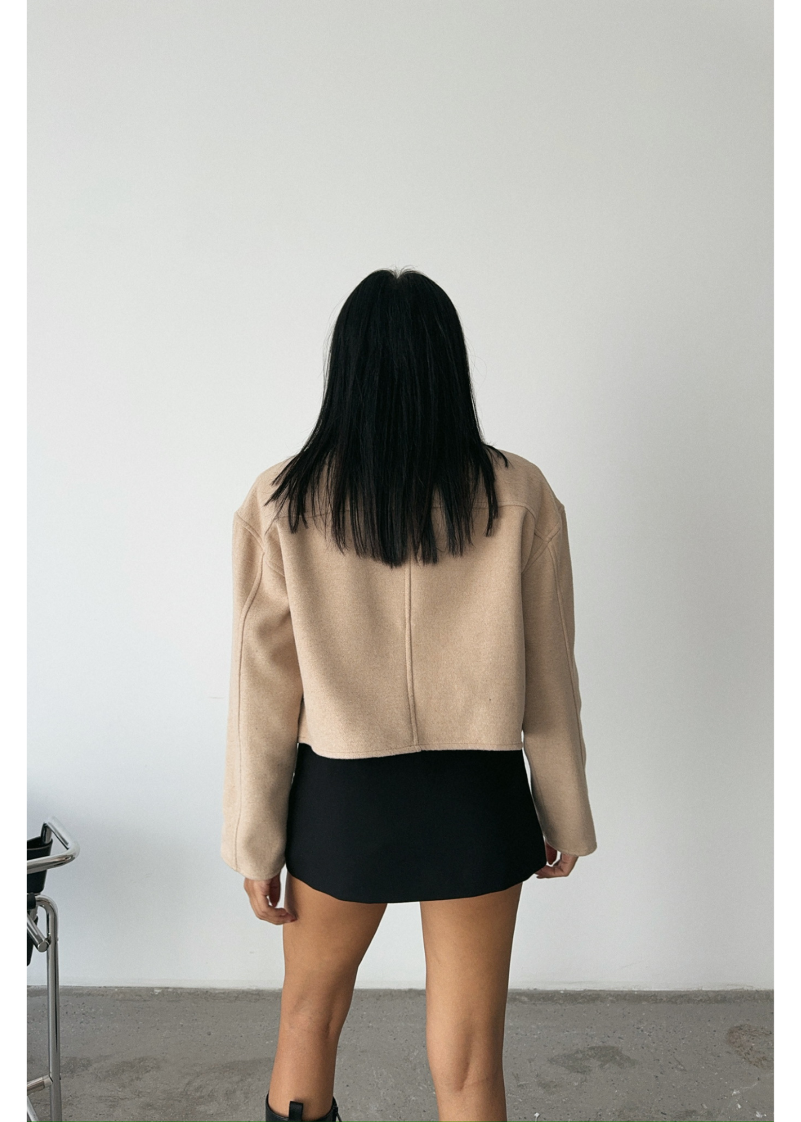 Veste Courte Zippée Estampillée Sur Le Devant - Beige
