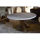 Eikenhouten ronde tafel met belgisch hardsteen Eikenhouten ronde tafel met belgisch hardsteen