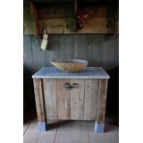 Badkamermeubel eikenhout met Belgisch hardstenen blad en rivierkom Badkamermeubel eikenhout met Belgisch hardstenen blad en rivierkom