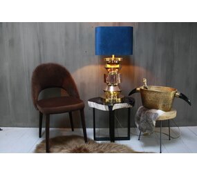 Blauwe schemerlamp Rich met velvet lampenkap en koperen voet Blauwe schemerlamp Rich met velvet lampenkap en koperen voet