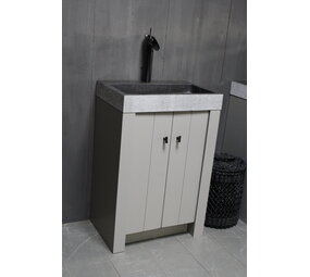 Landelijk badkamermeubel grijs met granieten spoelbak en deurtjes Landelijk badkamermeubel grijs met granieten spoelbak en deurtjes