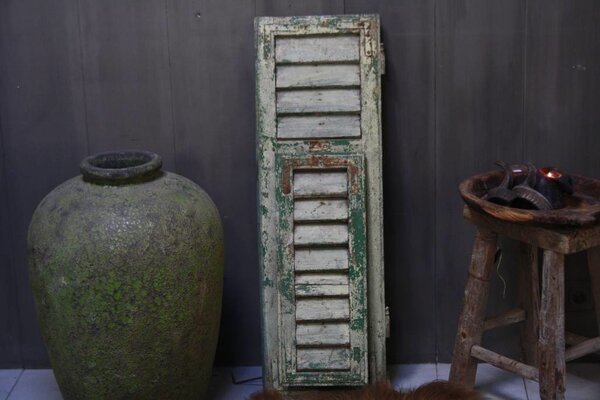 Brocante oud houten Frans luik Groen 100 x 32 cm Brocante oud houten Frans luik Groen 100 x 32 cm