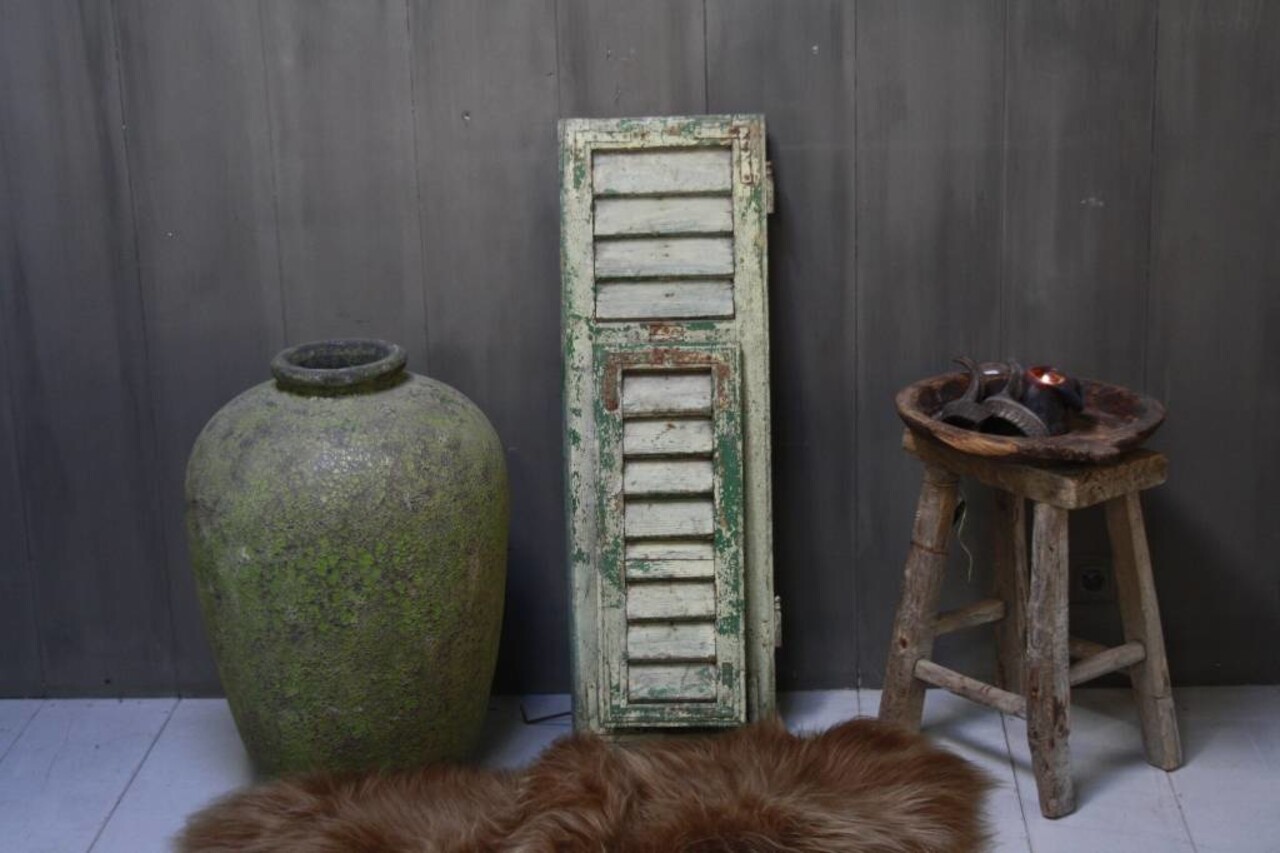 Brocante oud houten Frans luik Groen 100 x 32 cm Brocante oud houten Frans luik Groen 100 x 32 cm