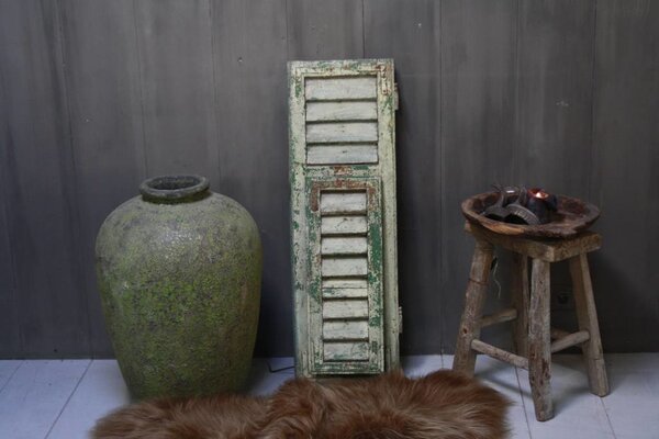 Brocante oud houten Frans luik Groen 100 x 32 cm Brocante oud houten Frans luik Groen 100 x 32 cm