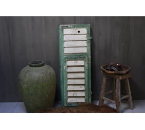 Brocante oud houten Frans luik groen/wit 113 x 42 cm Brocante oud houten Frans luik groen/wit 113 x 42 cm