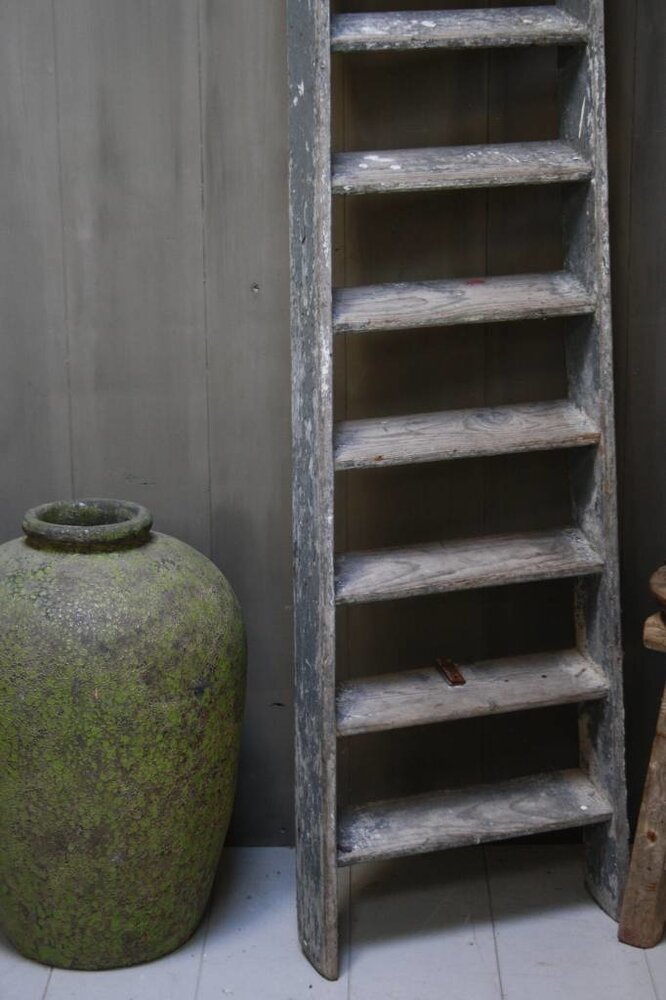 Oud houten trap grijs/blauw 184 x 50 x 12 cm Oud houten trap grijs/blauw 184 x 50 x 12 cm