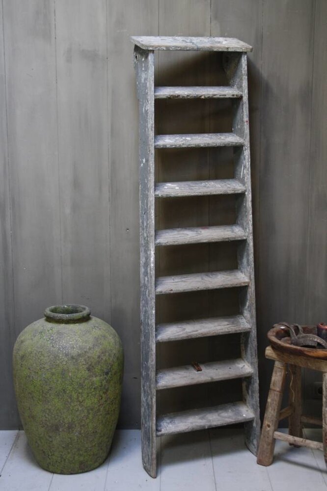 Oud houten trap grijs/blauw 184 x 50 x 12 cm Oud houten trap grijs/blauw 184 x 50 x 12 cm