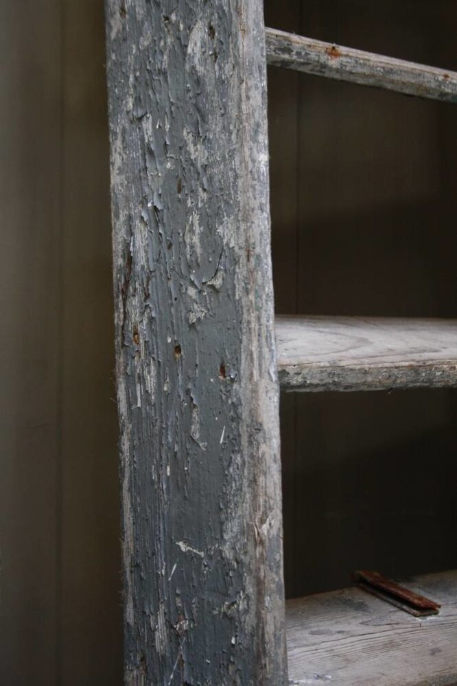 Oud houten trap grijs/blauw 184 x 50 x 12 cm Oud houten trap grijs/blauw 184 x 50 x 12 cm