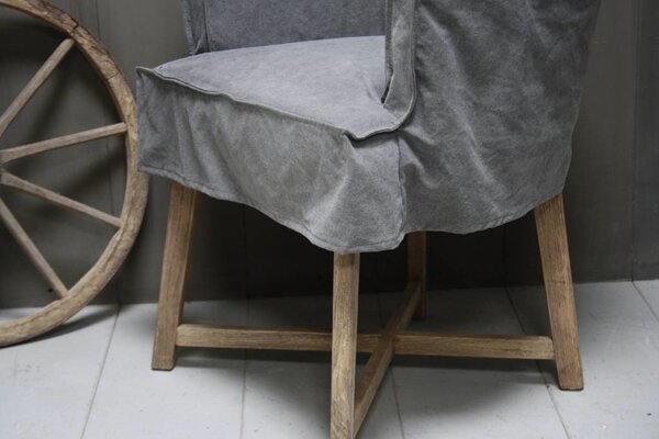 Rene Houtman Woodie (woody) kuipstoel Dark Grey linnen met houten poten Rene Houtman Woodie (woody) kuipstoel Dark Grey linnen met houten poten