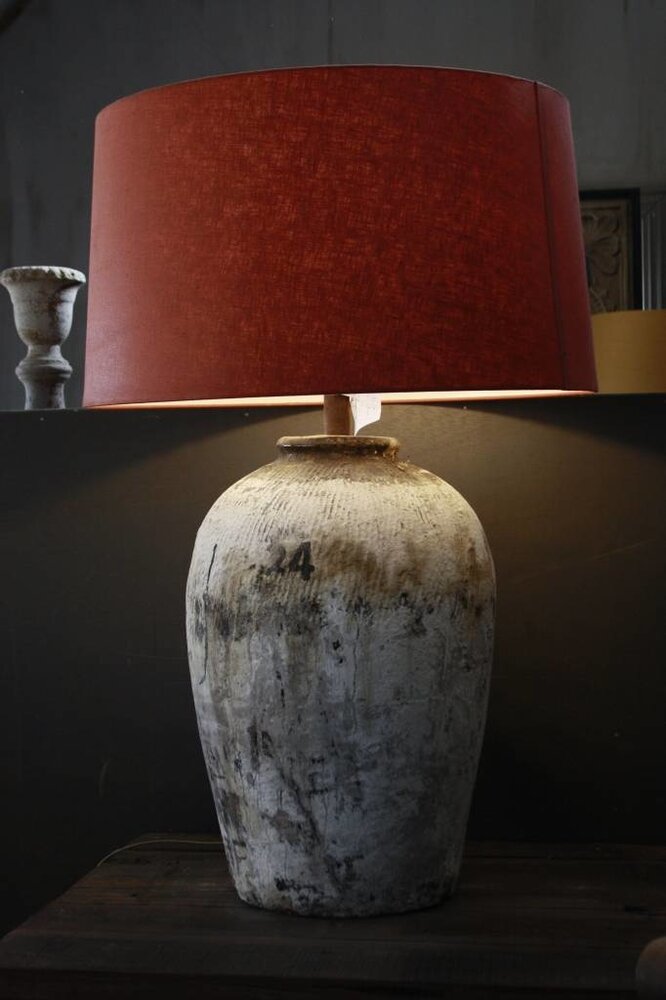 Amber Kruiklamp Oude Rijst Kruik + lampenkap Amber Kruiklamp Oude Rijst Kruik + lampenkap