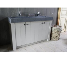 Landelijk badkamermeubel Dieke grijs met dubbele spoelbak graniet 140 cm Landelijk badkamermeubel Dieke grijs met dubbele spoelbak graniet 140 cm