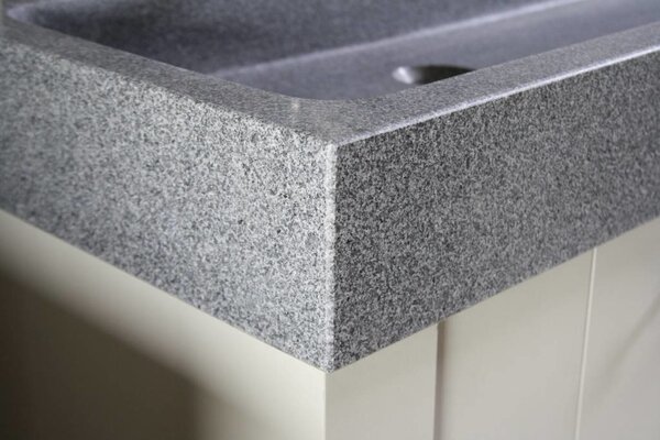 Landelijk badkamermeubel Dieke grijs met dubbele spoelbak graniet 140 cm Landelijk badkamermeubel Dieke grijs met dubbele spoelbak graniet 140 cm