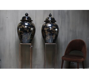 Hand beschilderde porseleinen Ralph Lauren vaas in zwart-goud 70 cm Hand beschilderde porseleinen Ralph Lauren vaas in zwart-goud 70 cm