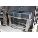 Badkamermeubel RVS + Belgisch hardstenen blad Badkamermeubel RVS + Belgisch hardstenen blad