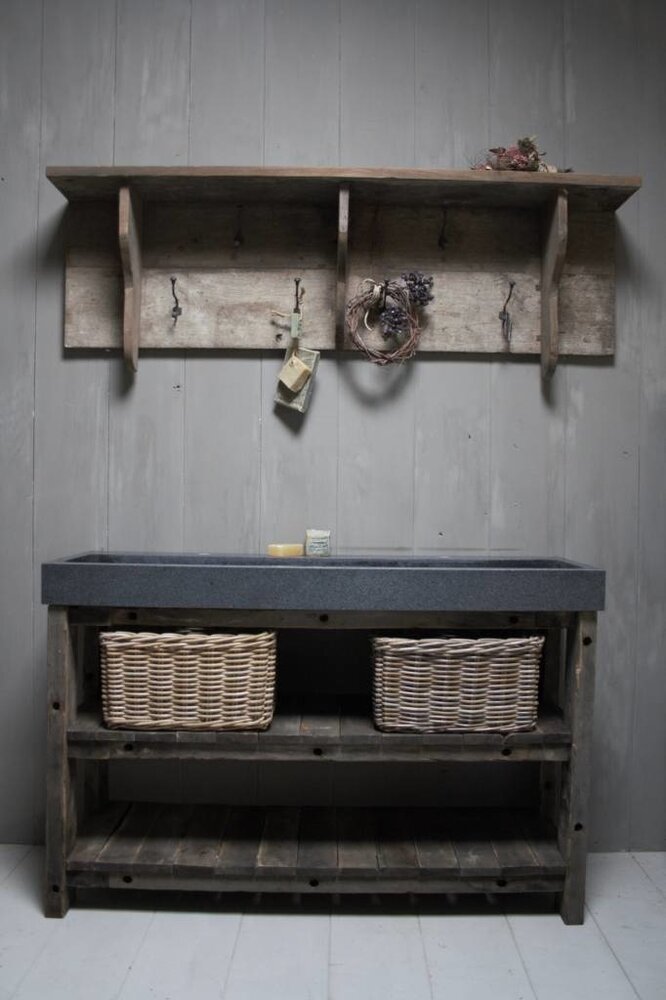 Granieten wastafel 140 cm met 2 kraangaten