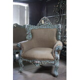 Fauteuil Ralph Lauren stijl stof met houtsnijwerk Fauteuil Ralph Lauren stijl stof met houtsnijwerk