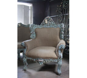 Fauteuil Ralph Lauren stijl stof met houtsnijwerk