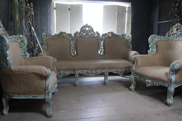 Fauteuil Ralph Lauren stijl stof met houtsnijwerk Fauteuil Ralph Lauren stijl stof met houtsnijwerk