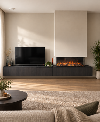 TV-meubel met koofhaard hangend
