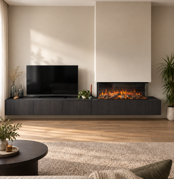 Cozyance Lumo – zwevend tv-meubel met koofhaard