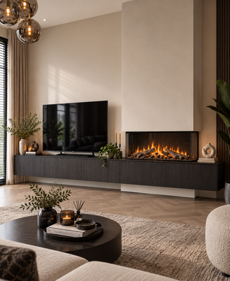 TV-meubel met koofhaard hangend met koof onder