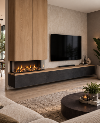 Tv meubel met sfeerhaard met blad