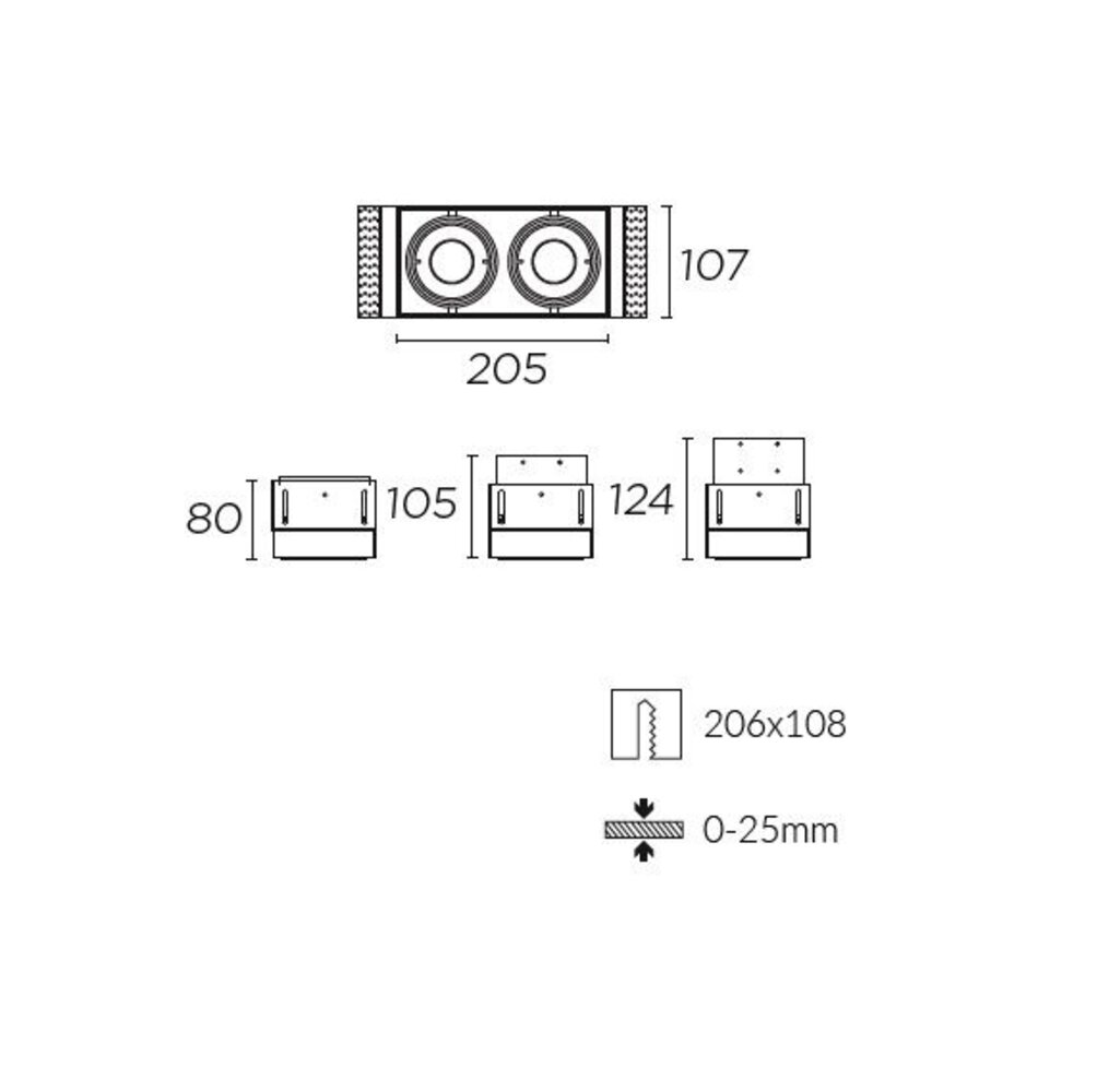 Leds-C4 Multidir Evo S trimless inbouwspot 2-voudig voor 50mm led in wit of zwart