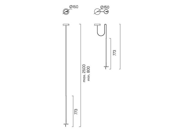 Grok Invisible led hanglamp 9Watt-2700/3000K zwart 730 - 2500mm