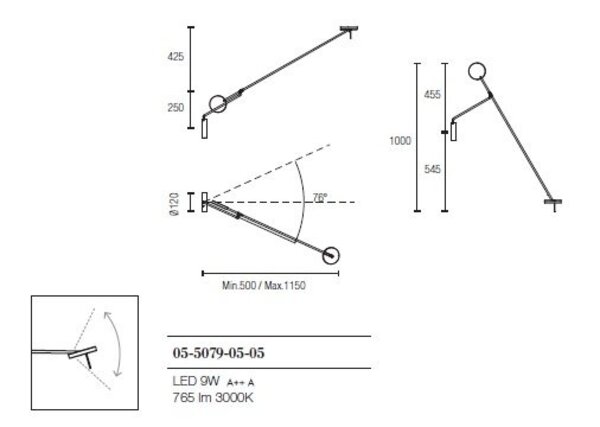 Grok Invisible verstelbaar Led wandarmatuur 9W-2700/3000K  zwart