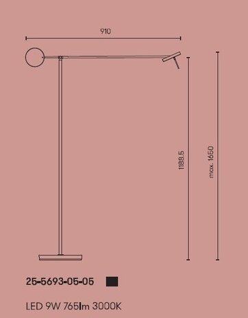 Grok Invisible Led vloerlamp zwart 9Watt 1650mm in 2700 of 3000K