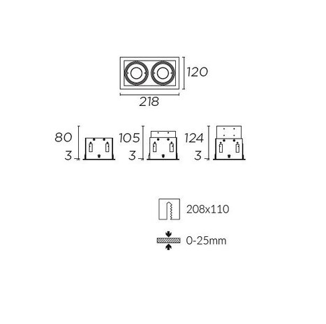 Leds-C4 Multidir Evo S trim inbouwspot 2-voudig voor 50mm led in wit, zwart of antraciet