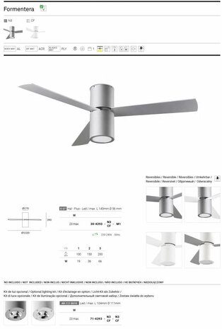 Leds-C4 Formentera plafond ventilator alu grijs met afstandsbediening en verlichting