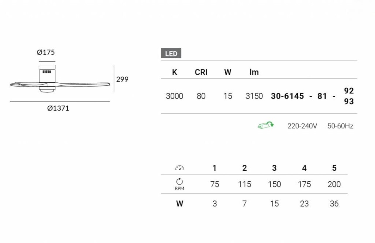 Leds-C4 Stem plafond ventilator blank walnoothout met led verlichting
