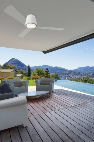 Leds-C4 Garbi Outdoor plafond ventilator wit met  afstandsbediening en led verlichting IP44