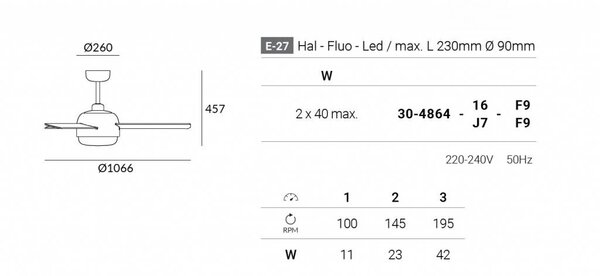 Leds-C4 Klar Ø1066mm plafond ventilator bruin of bruin/ahorn met verlichting
