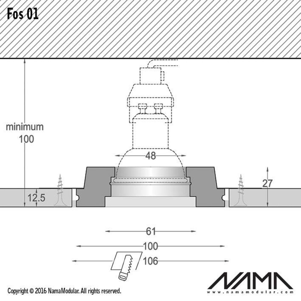 NAMA Fos01 trimless gips inbouwspot vierkant voor Ø50mm led