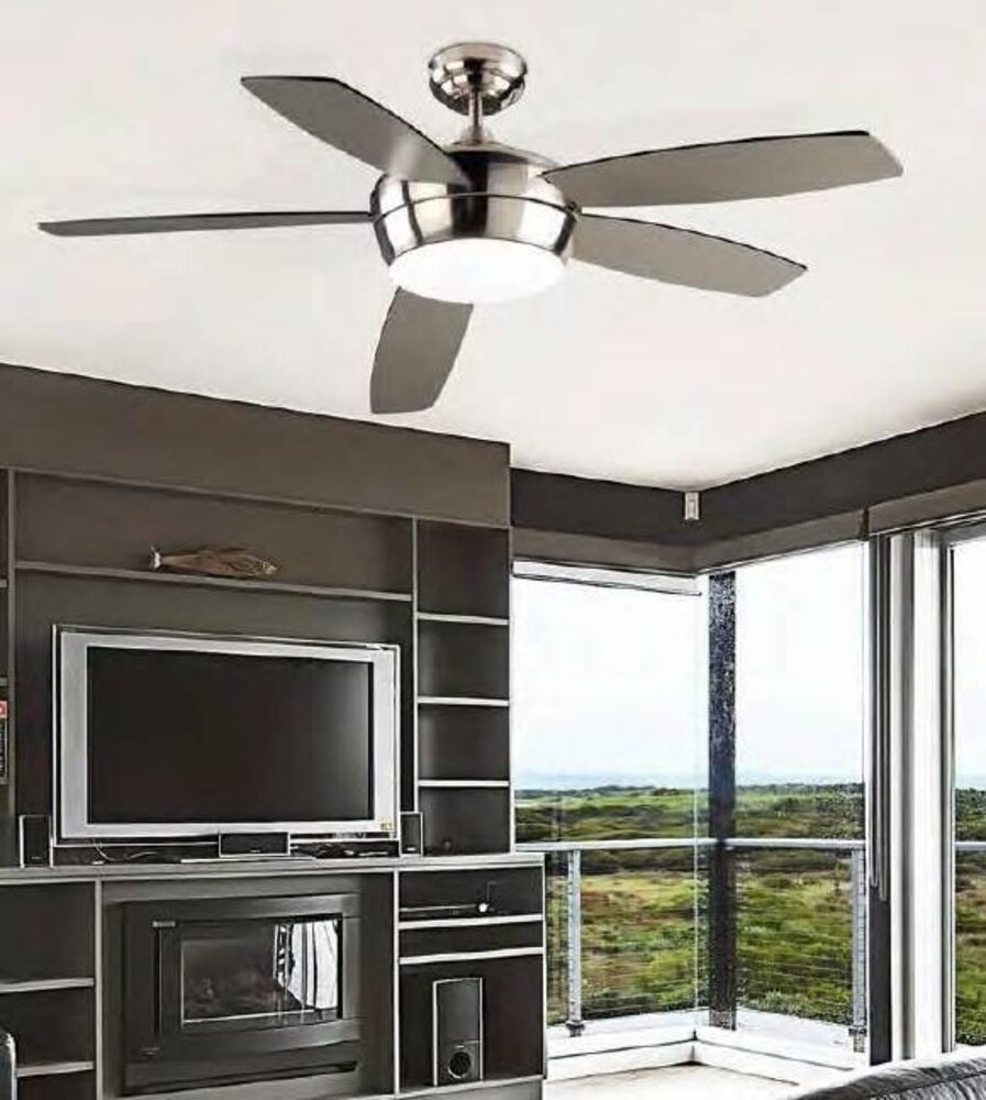 Leds-C4 Samal plafond ventilator satijn nikkel met verlichting