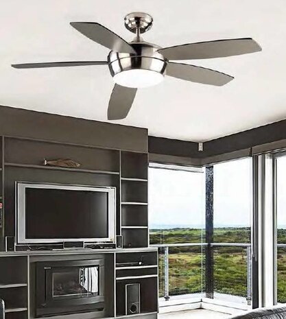 Leds-C4 Samal plafond ventilator satijn nikkel met verlichting