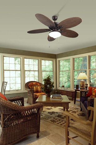 Leds-C4 Phuket plafond ventilator bruin/ bruin rotan met optioneel verlichting