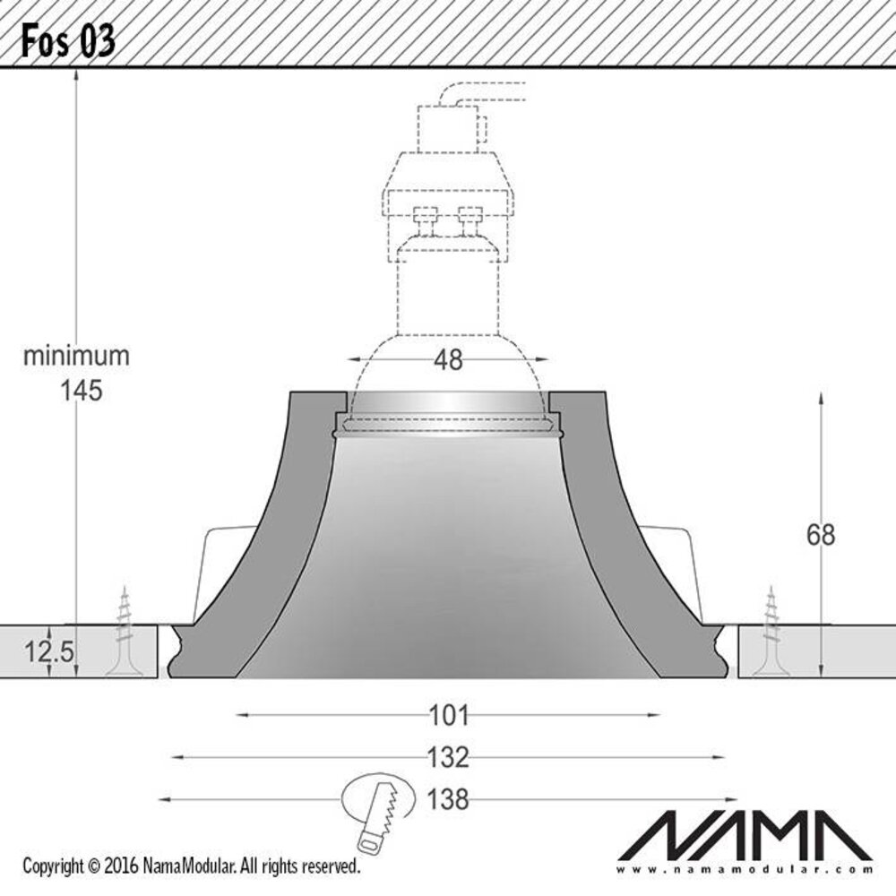 NAMA Fos 03 trimless gips inbouwspot verdiept rond voor Ø50mm led